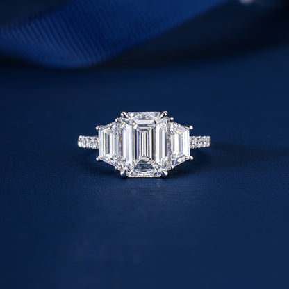 3.00 CT IGI Certified Emerald Cut Diamond Three Stone Engagement Ring