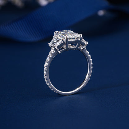 3.00 CT IGI Certified Emerald Cut Diamond Three Stone Engagement Ring