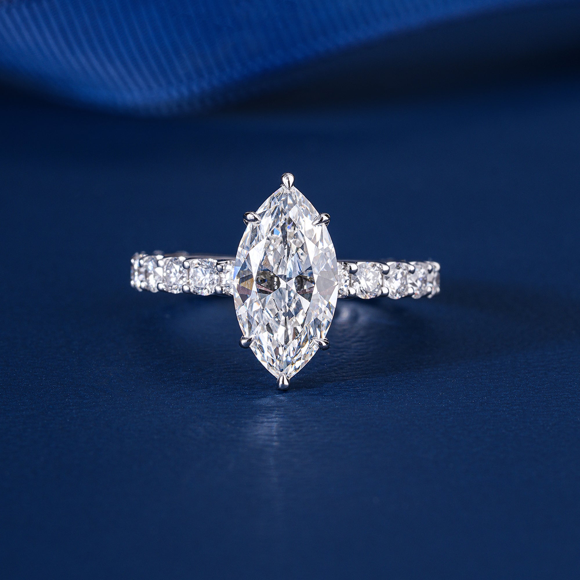 1.4 CT Marquise Diamond Hidden Halo 6 Prong Pave Set Engagement Ring