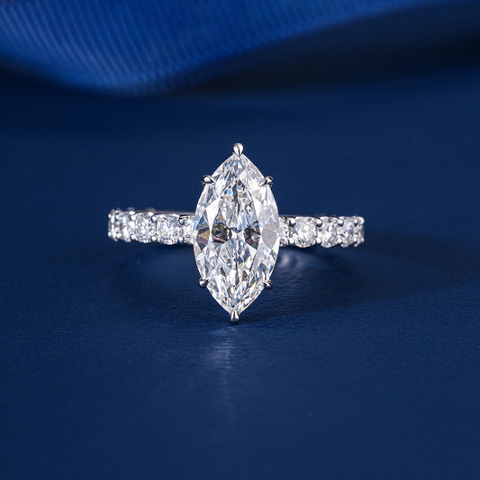 1.5 CT Marquise Diamond Hidden Halo 6 Prong Pave Set Engagement Ring