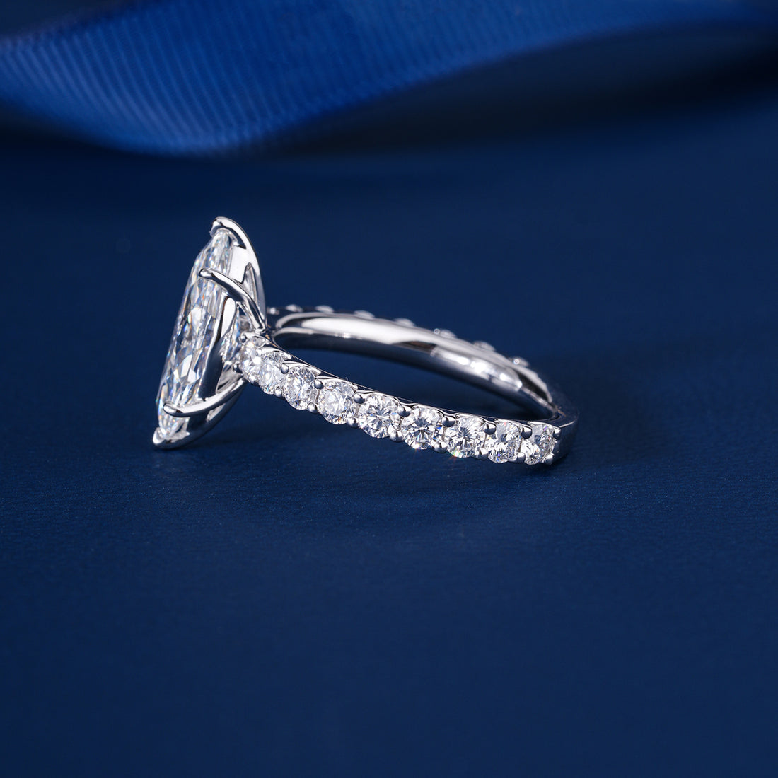 1.4 CT Marquise Diamond Hidden Halo 6 Prong Pave Set Engagement Ring