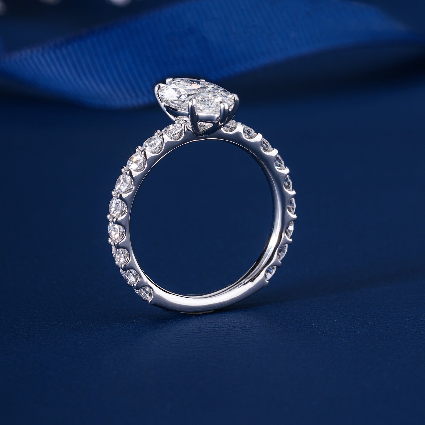 1.5 CT Marquise Diamond Hidden Halo 6 Prong Pave Set Engagement Ring