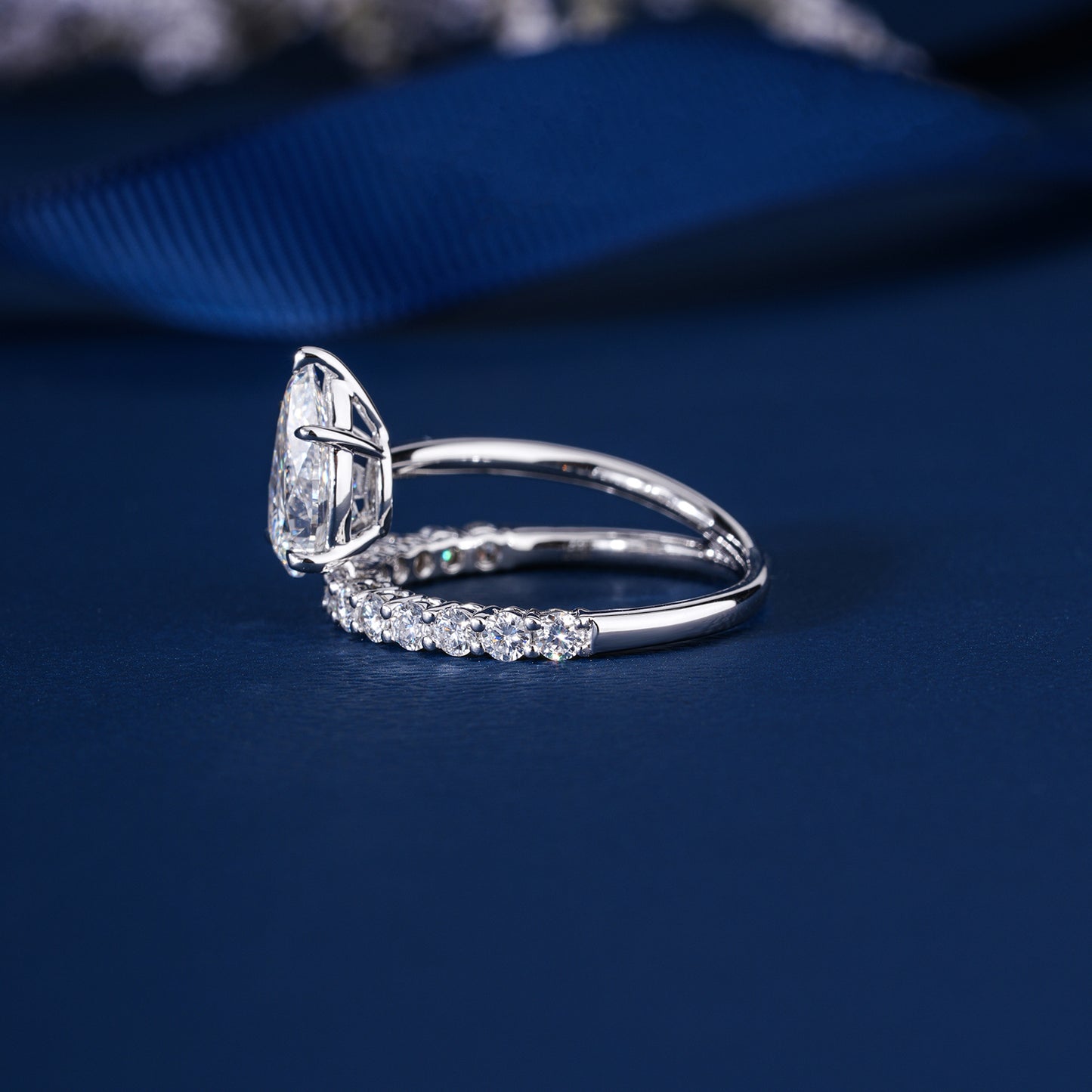 1.50 CT Pear Shaped Diamond Bridal Ring with Sparkling Band