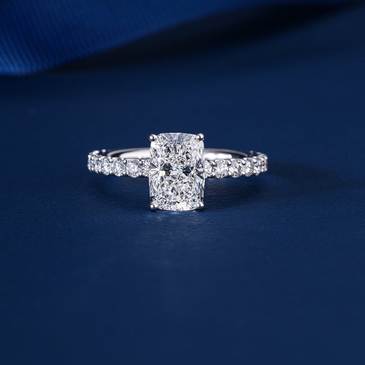 1.95 CT Cushion Cut Lab Grown Diamond Hidden Halo Pave Setting Engagement Ring