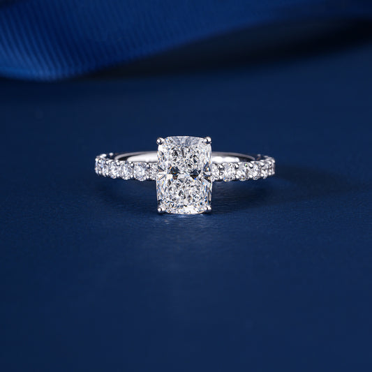 4.00 CT Elongated Cushion Lab Grown Diamond Hidden Halo Pave Set Engagement ring