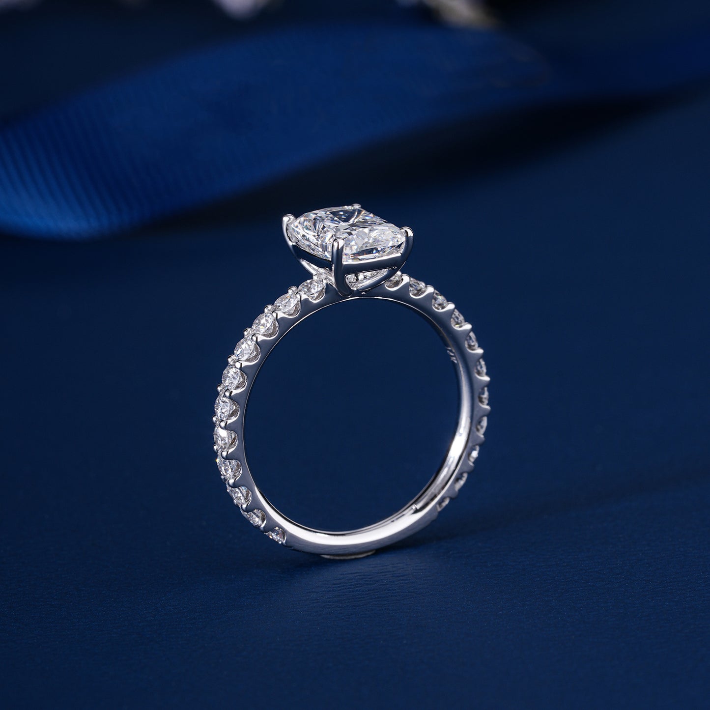 2.00 CT Cushion Cut Lab Grown Diamond Hidden Halo Pave Setting Engagement Ring