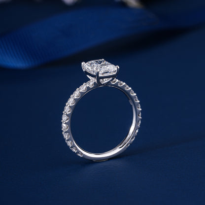 2.00 CT Cushion Cut Lab Grown Diamond Hidden Halo Pave Setting Engagement Ring