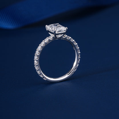 4.00 CT Elongated Cushion Lab Grown Diamond Hidden Halo Pave Set Engagement ring