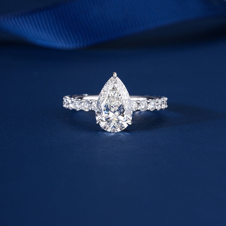 2.0 CT Pear Shaped Diamond Hidden Halo Pave Setting Engagement Ring