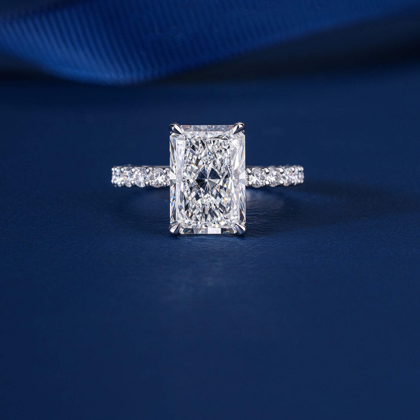 2.00 ct Radiant Cut Hidden Halo Pave Band Engagement Ring