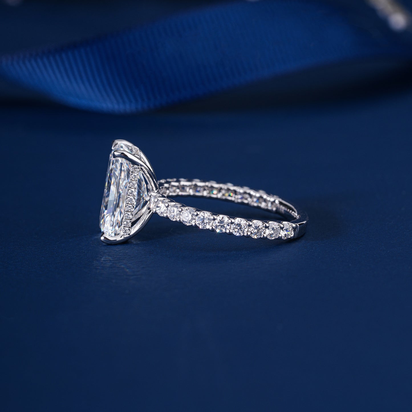 2.00 ct Radiant Cut Hidden Halo Pave Band Engagement Ring