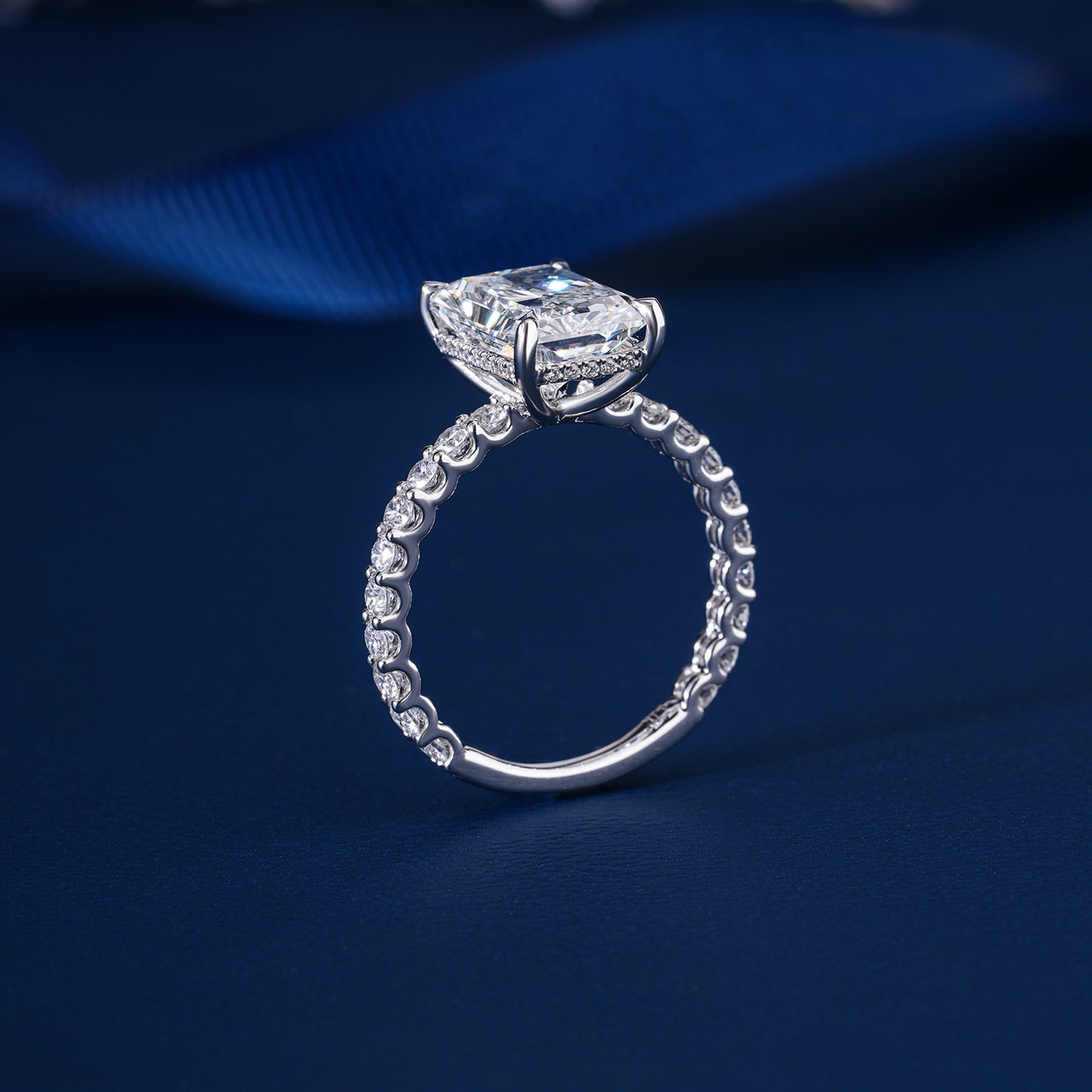 2.00 ct Radiant Cut Hidden Halo Pave Band Engagement Ring