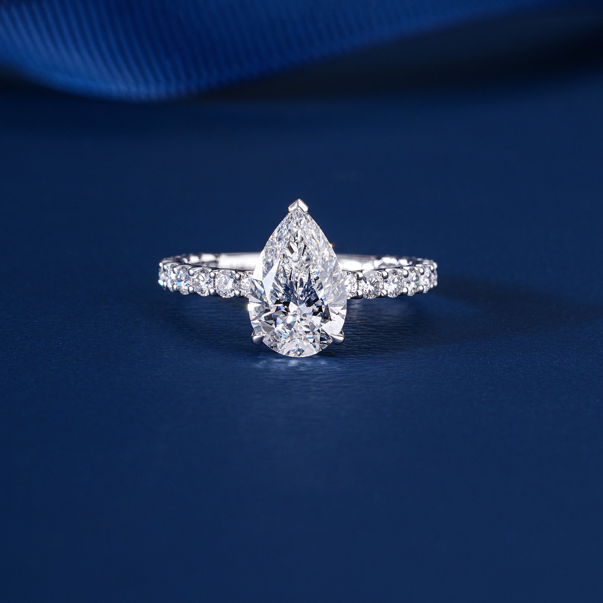 2.0 ct Pear Shape Diamond Hidden Halo Pave Setting Engagement Ring