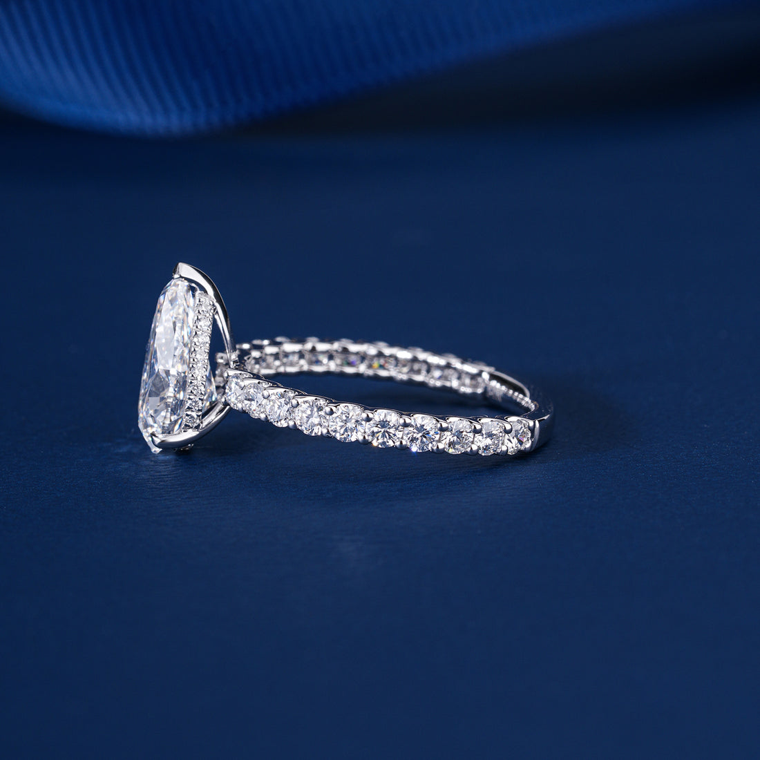 2.0 ct Pear Shape Diamond Hidden Halo Pave Setting Engagement Ring