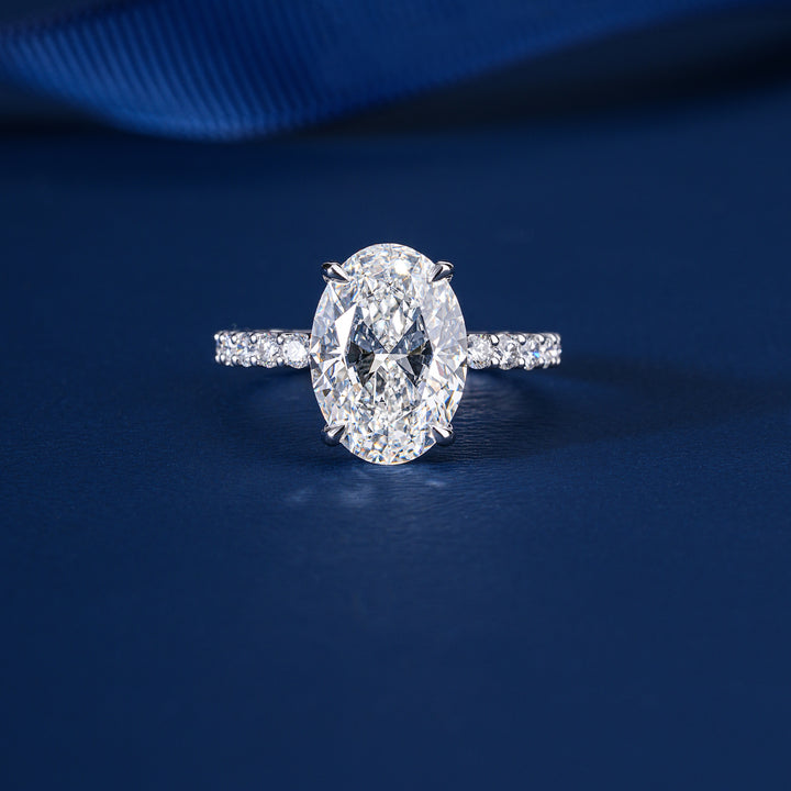 4.10 CT Oval Cut Lab Grown Diamond Pave set Engagement Ring