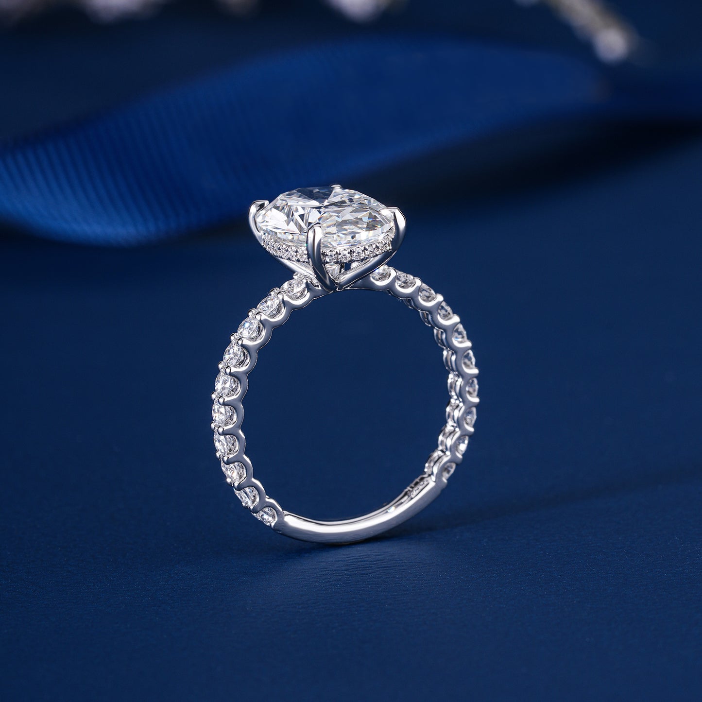 4.00 CT Oval Cut Lab Grown Diamond Pave set Engagement Ring