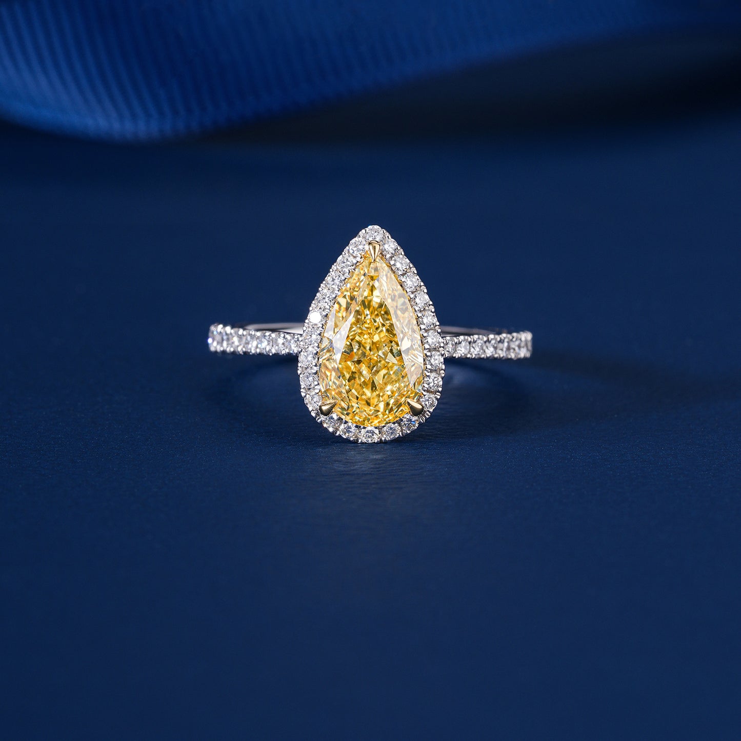 2.00 CT Pear yellow Diamond Pave Setting Engagement Ring