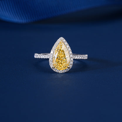 2.00 CT Pear yellow Diamond Pave Setting Engagement Ring