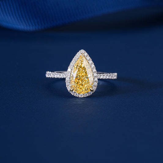 2.00 CT Pear yellow Diamond Pave Setting Engagement Ring