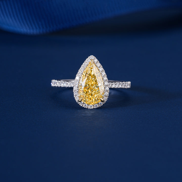 2.0 CT Pear yellow Diamond Pave Setting Engagement Ring