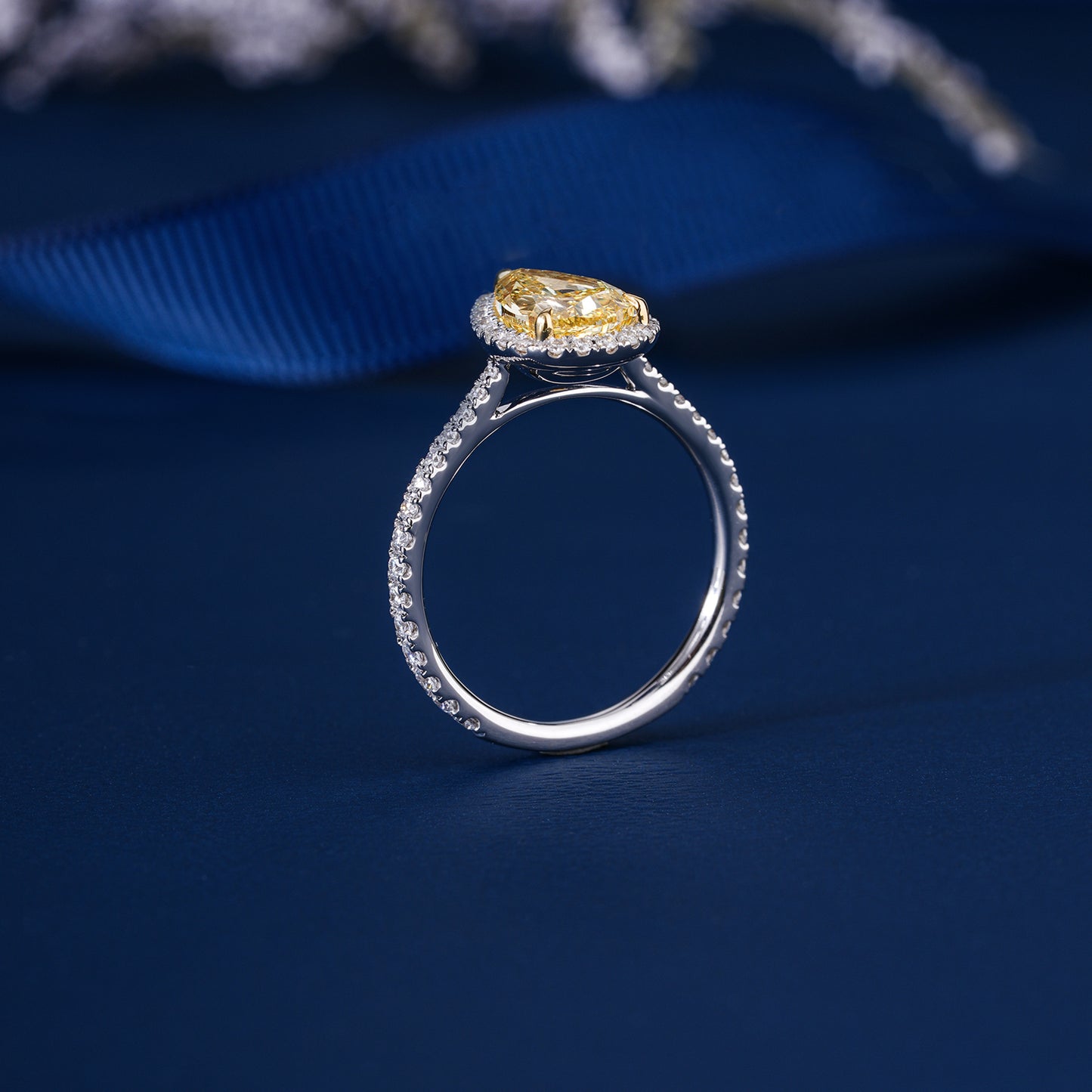 2.00 CT Pear yellow Diamond Pave Setting Engagement Ring