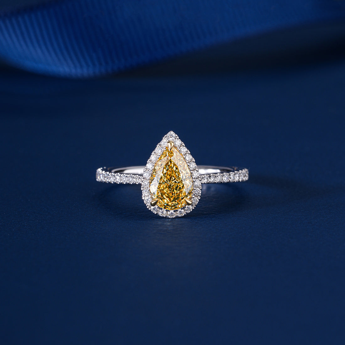 1.00 CT Pear yellow Diamond Lab Grown Diamond Engagement Ring