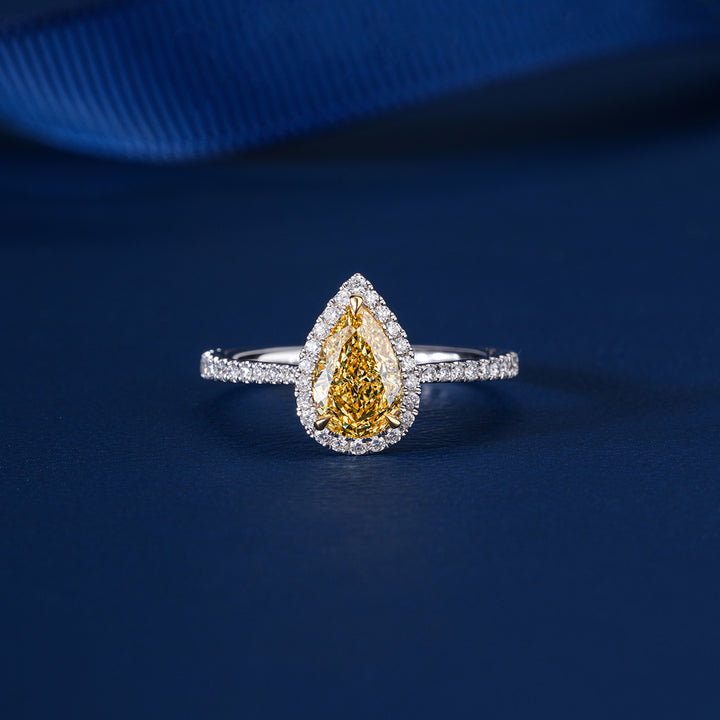 1.00 CT Pear yellow Diamond Lab Grown Diamond Engagement Ring