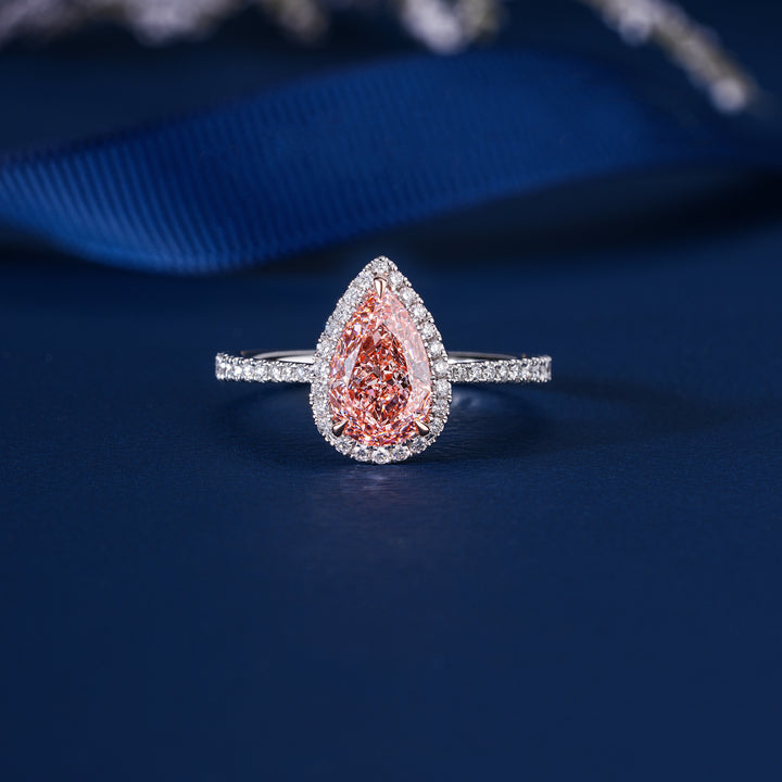 1.5 CT Fancy Pink Pear Lab Grown Diamond Halo Engagement Ring