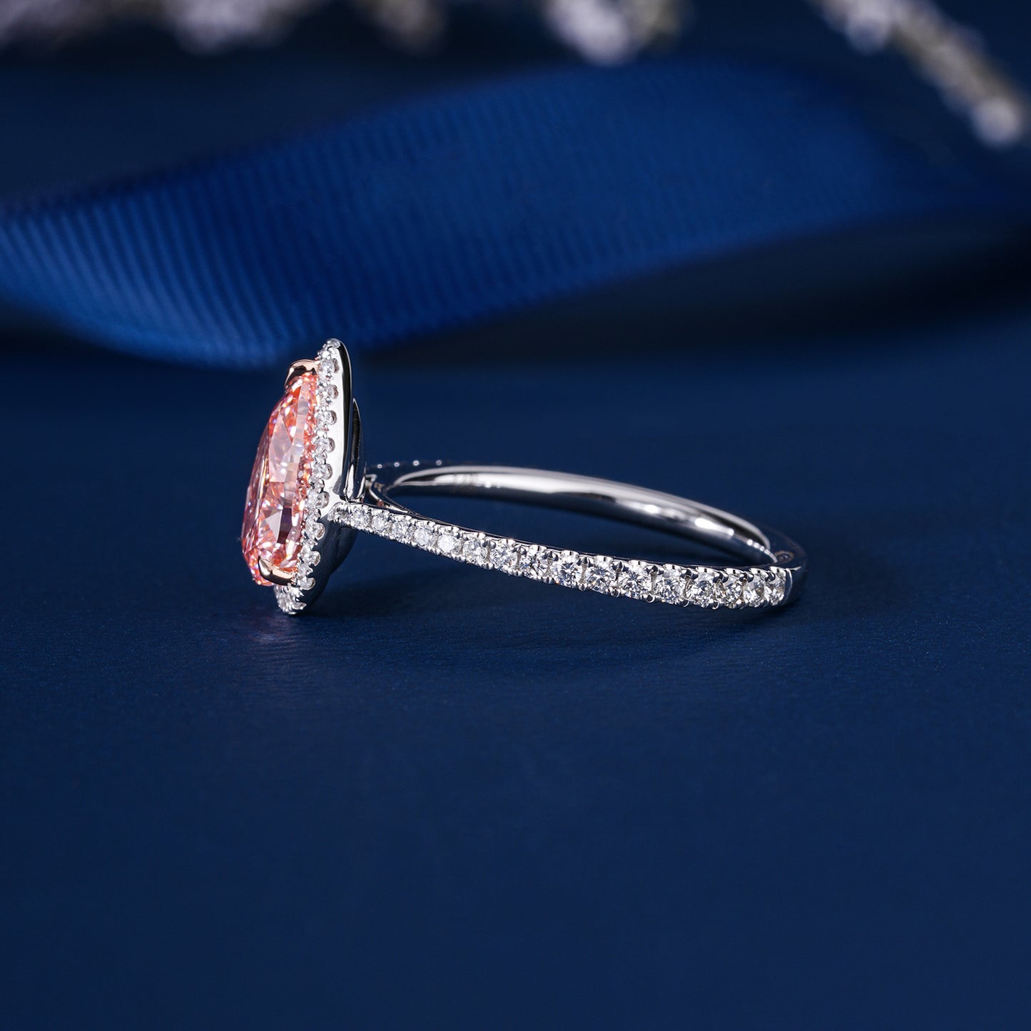 1.5 CT Fancy Pink Pear Lab Grown Diamond Halo Engagement Ring