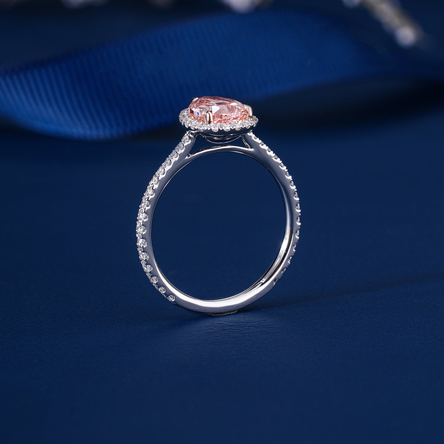 1.5 CT Fancy Pink Pear Lab Grown Diamond Halo Engagement Ring
