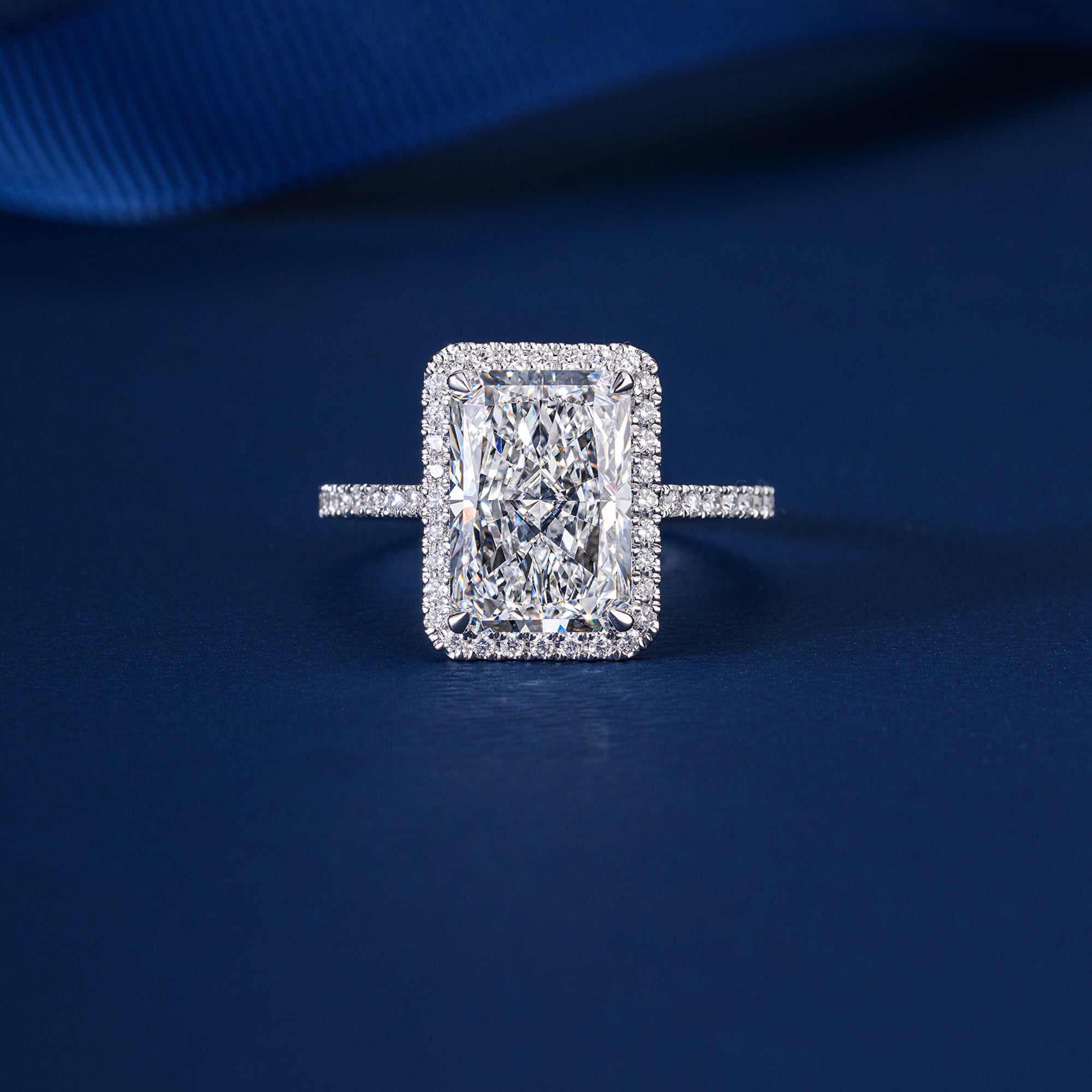 4.00 CT Radiant Lab Grown Diamond Halo Setting Pave Engagement Ring