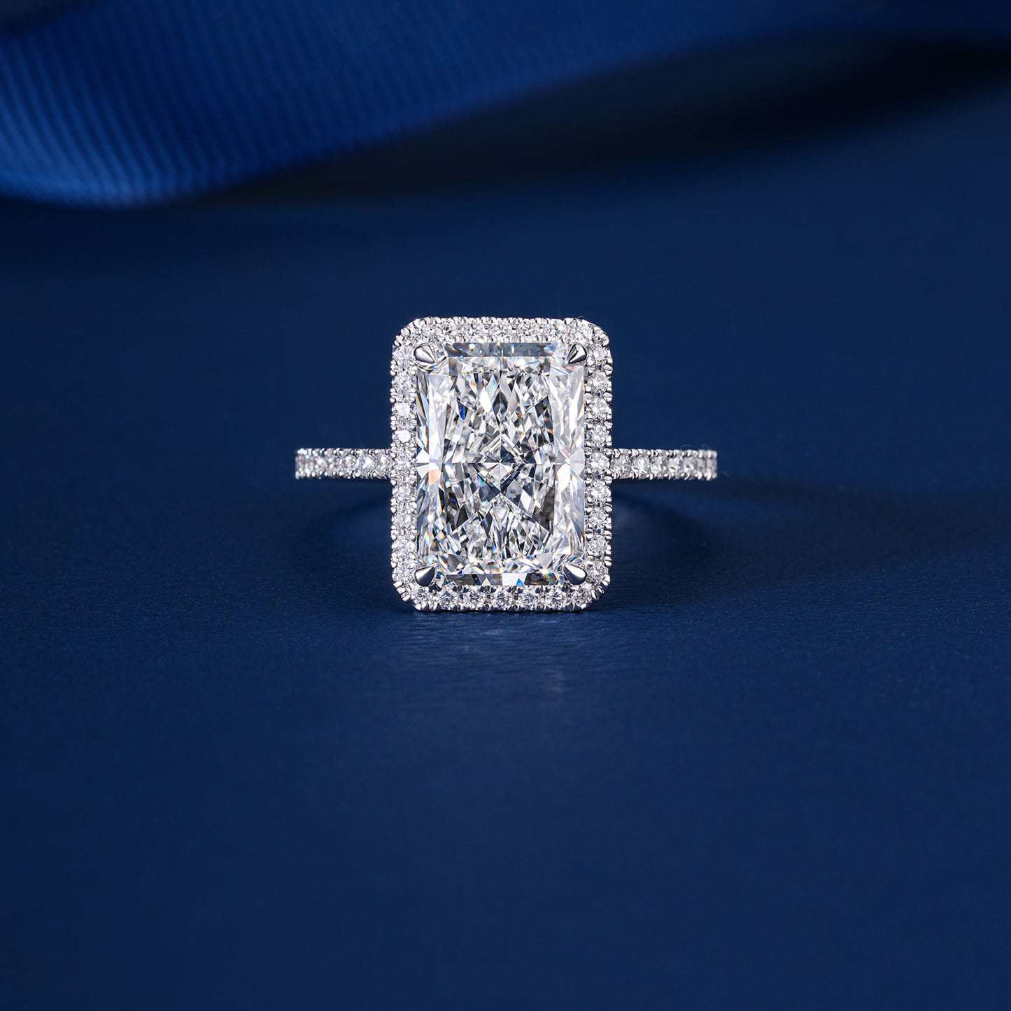 4.00 CT Radiant Lab Grown Diamond Halo Setting Pave Engagement Ring