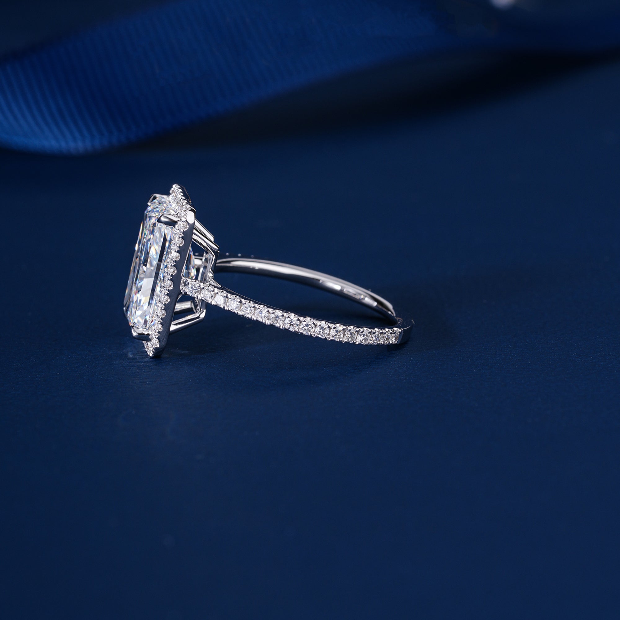 4.00 CT Radiant Lab Grown Diamond Halo Setting Pave Engagement Ring