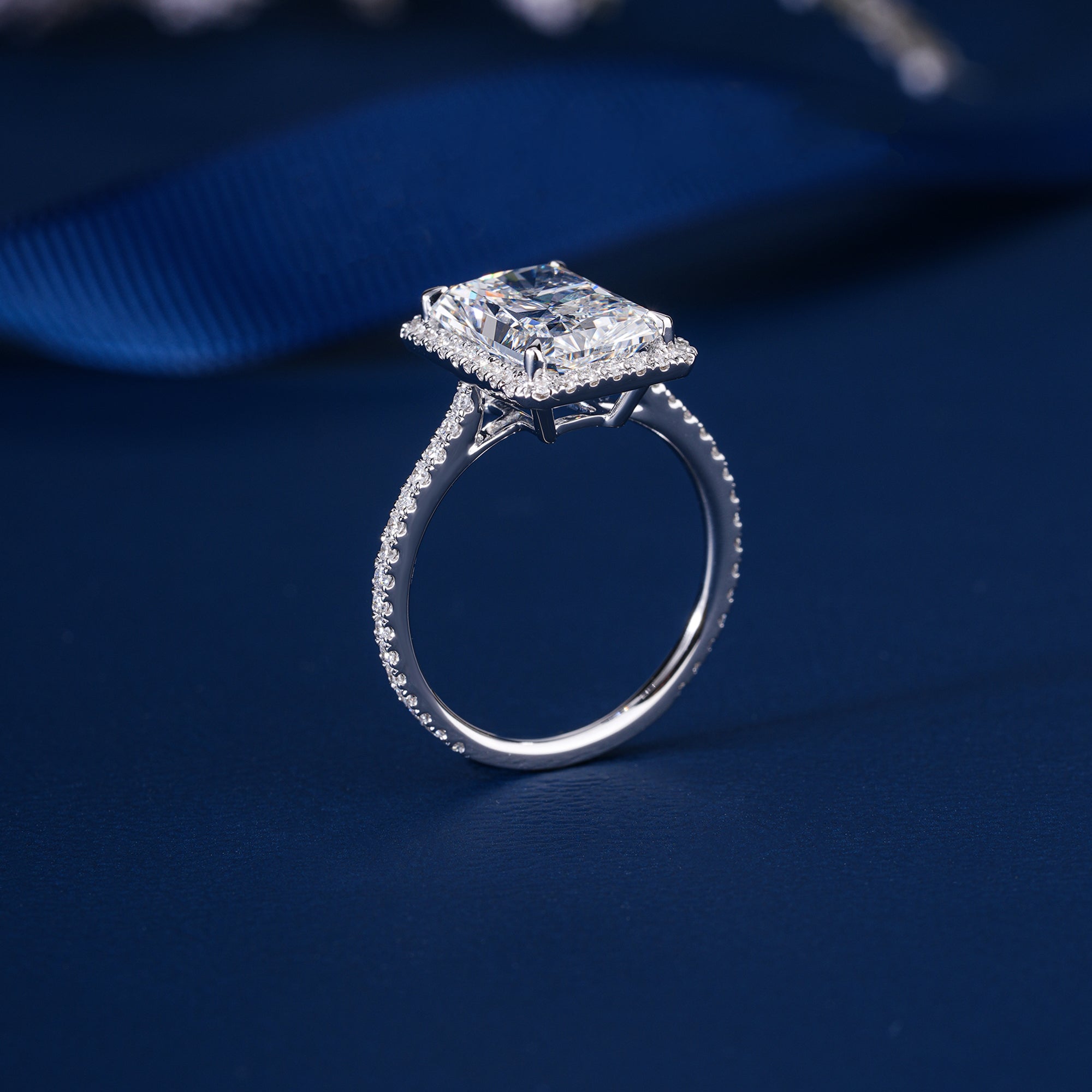 4.00 CT Radiant Lab Grown Diamond Halo Setting Pave Engagement Ring