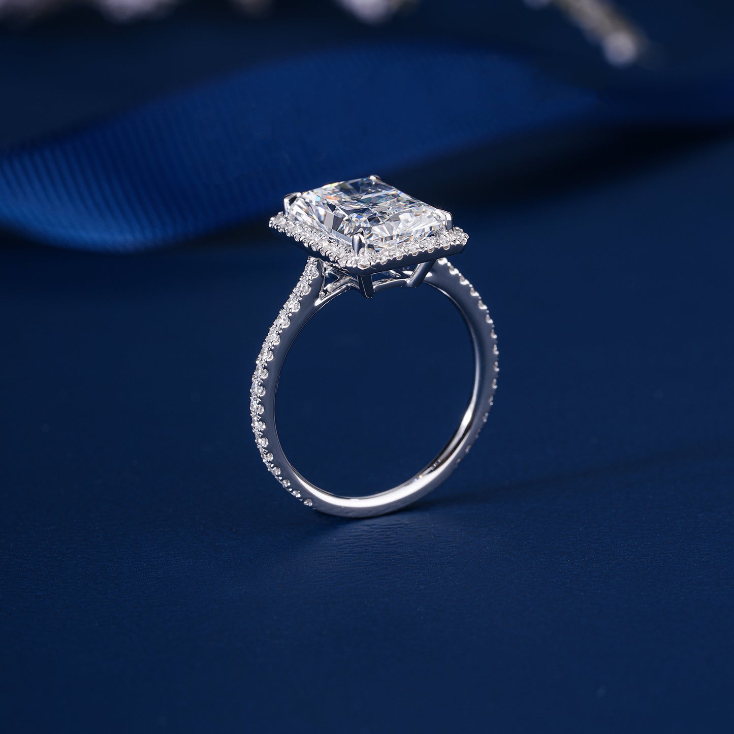 4.00 CT Radiant Lab Grown Diamond Halo Setting Pave Engagement Ring