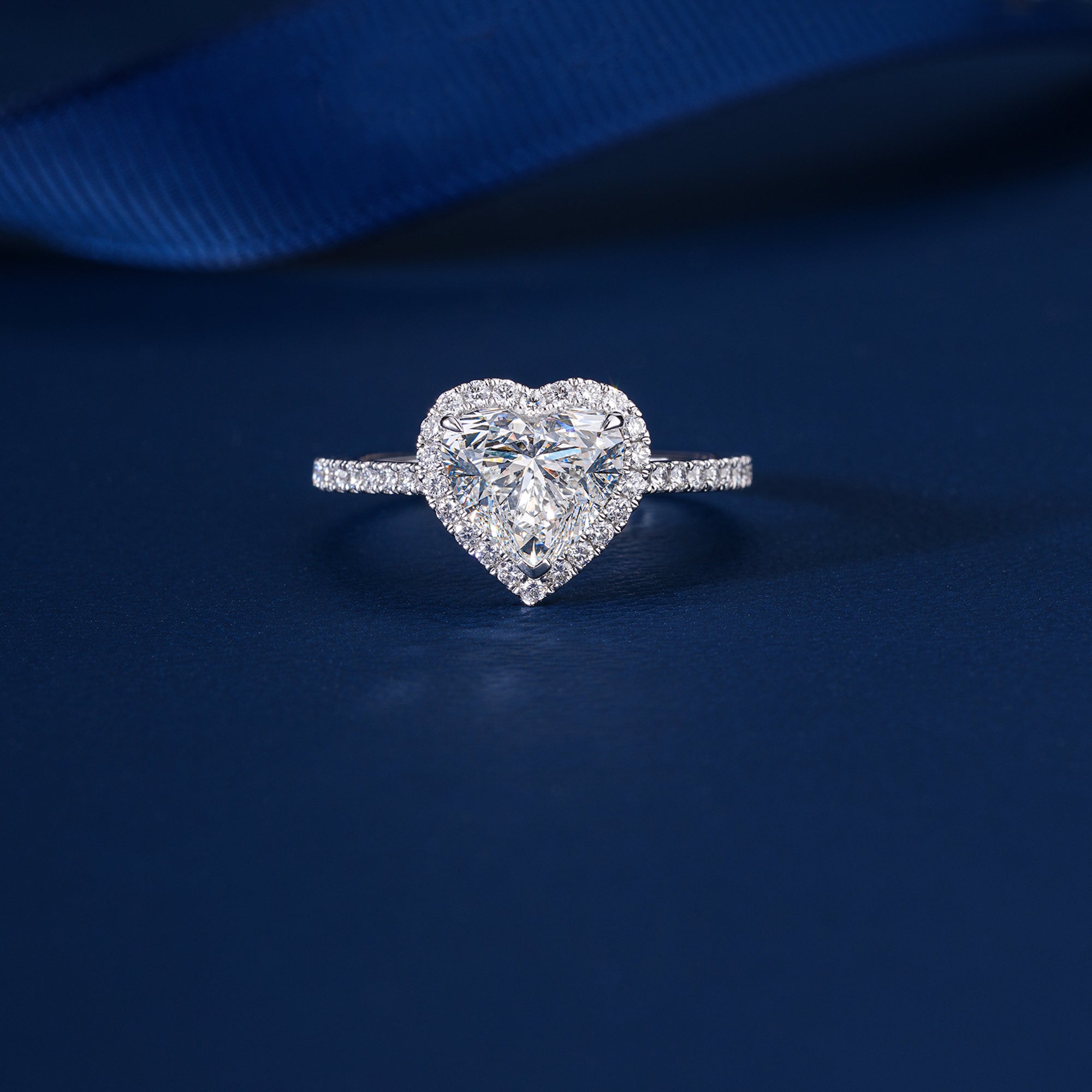 1.77 CT Heart Shape Lab Grown Diamond Ring Halo Setting Solid 14k Gold Pave Band Promise Engagement Anniversary Ring