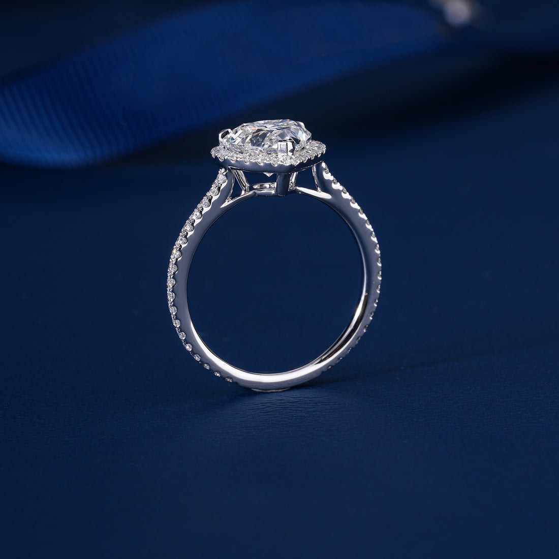 1.77 CT Heart Shape Lab Grown Diamond Ring Halo Setting Solid 14k Gold Pave Band Promise Engagement Anniversary Ring