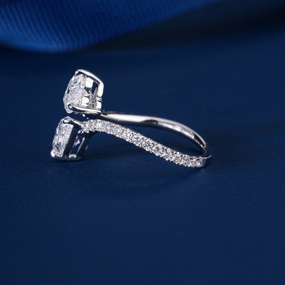 2.00 CT Lab Grown Heart Pear Cut Two Stone Diamond Engagement  Ring