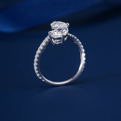2.00 CT Lab Grown Heart Pear Cut Two Stone Diamond Engagement  Ring