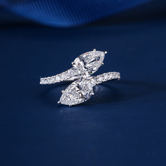 2.00 Toi Et Moi Lab Grown Diamond Double Pear Cut Engagement Ring