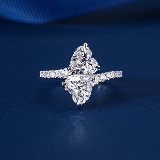 2.00 CT Toi Et Moi Lab Grown Diamond Double Heart Cut  Engagement Ring