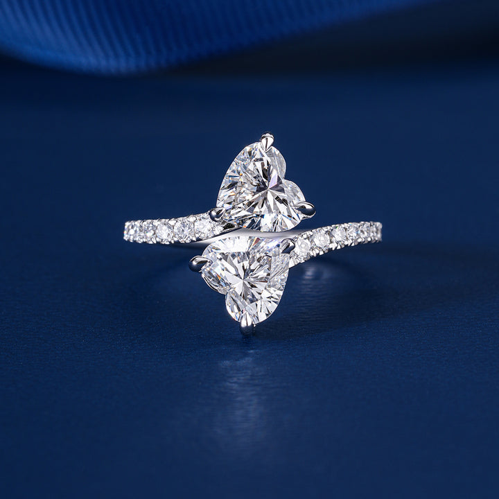 2.2 CT Toi Et Moi Lab Grown Diamond Double Heart Cut  Engagement Ring