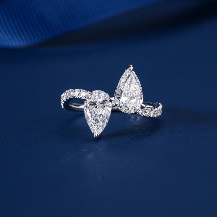 1.9 CT Toi Et Moi Lab Grown Diamond Double Pear Cut Engagement Ring