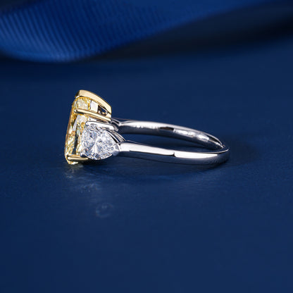 1.50 CT Fancy Yellow Pear Lab Grown Diamond Trilogy Engagement ring