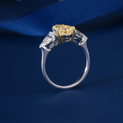 1.50 CT Fancy Yellow Pear Lab Grown Diamond Trilogy Engagement ring