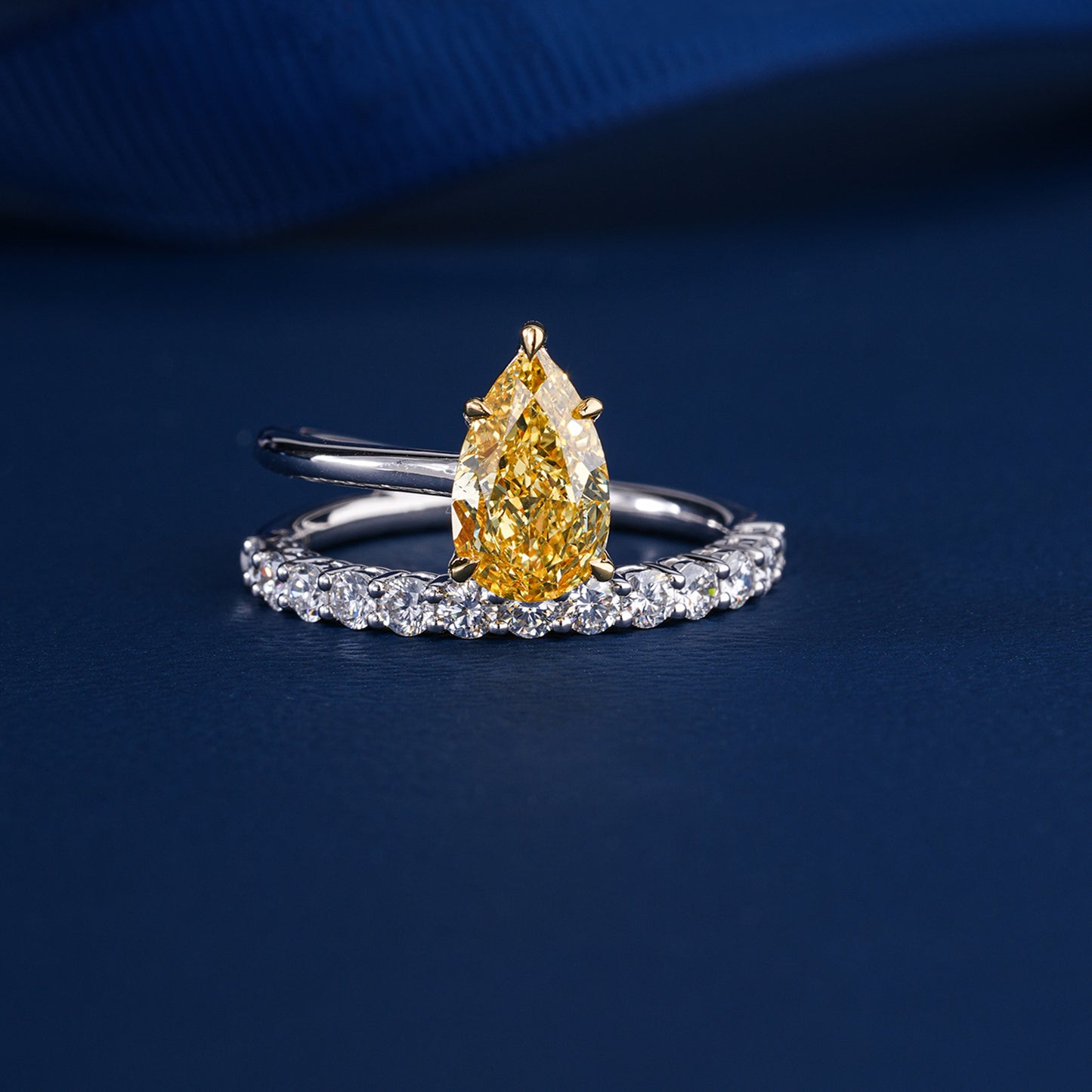 1.50 CT IGI Certified Yellow Pear Double Band Engagement Ring