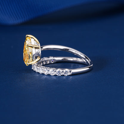 1.50 CT IGI Certified Yellow Pear Double Band Engagement Ring