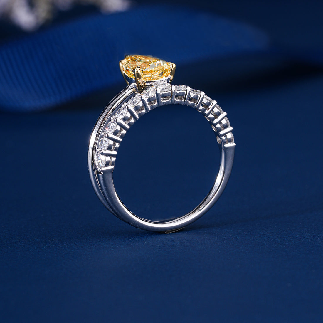 1.6 CT IGI Certified Yellow Pear Double Band Engagement Ring