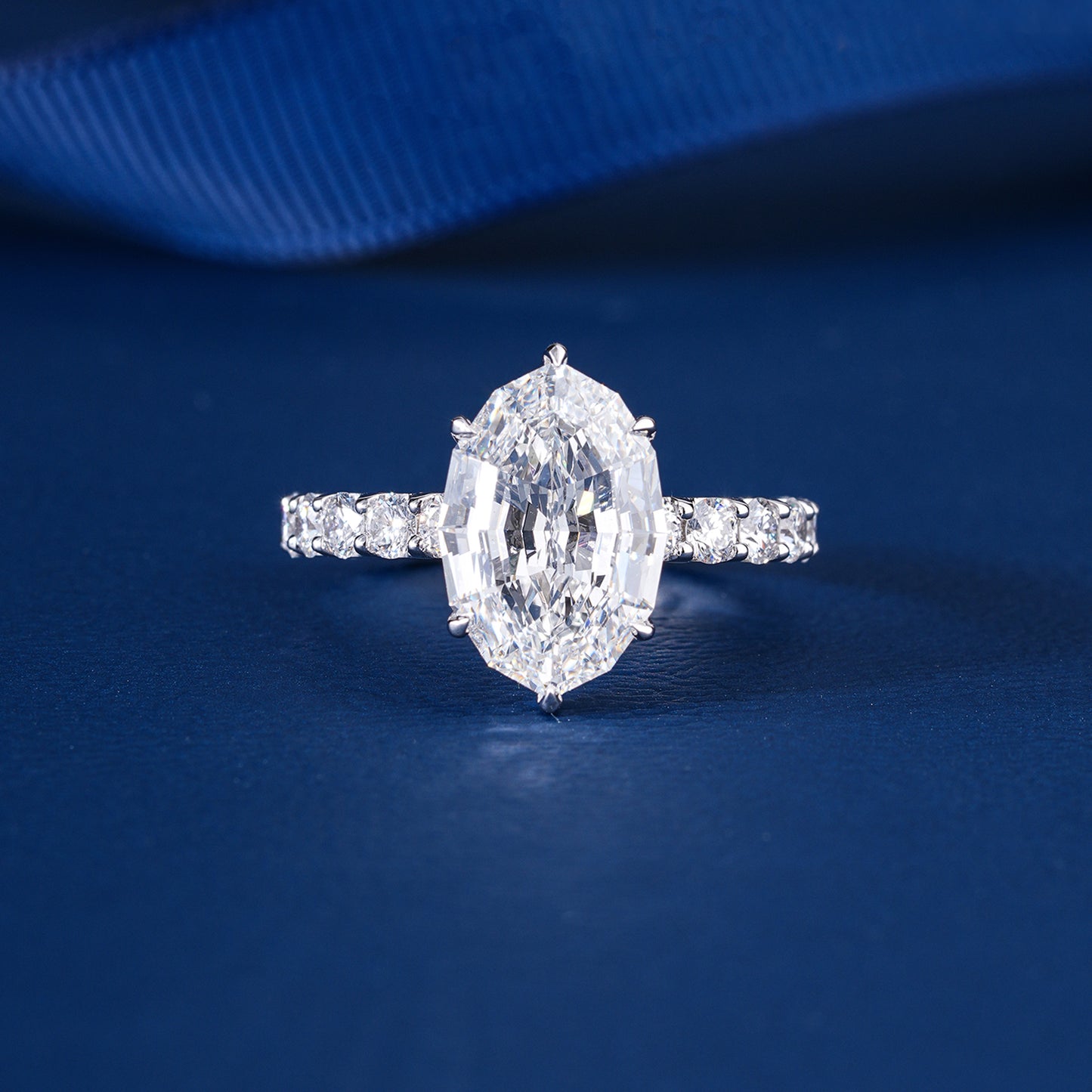 4.00 CT Oval Lab Grown Diamond Pave 6 Prong Ring Unique Ring