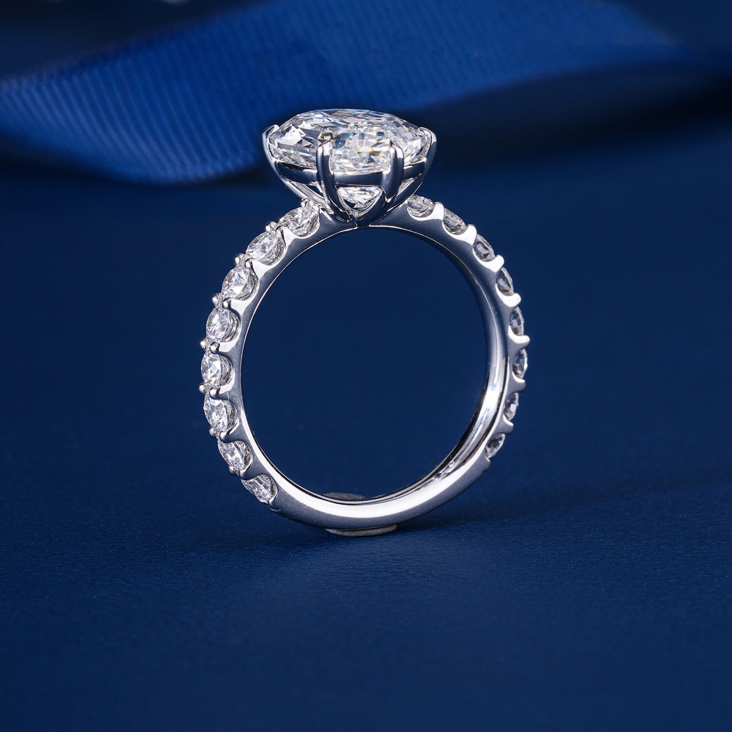 4.00 CT Oval Lab Grown Diamond Pave 6 Prong Ring Unique Ring